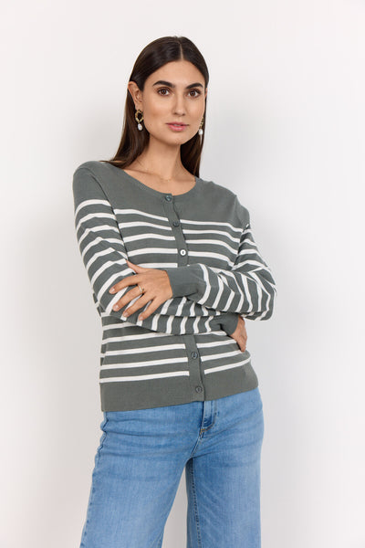 SC-DOLLIE STRIPE 784 Cardigan Dusty Green