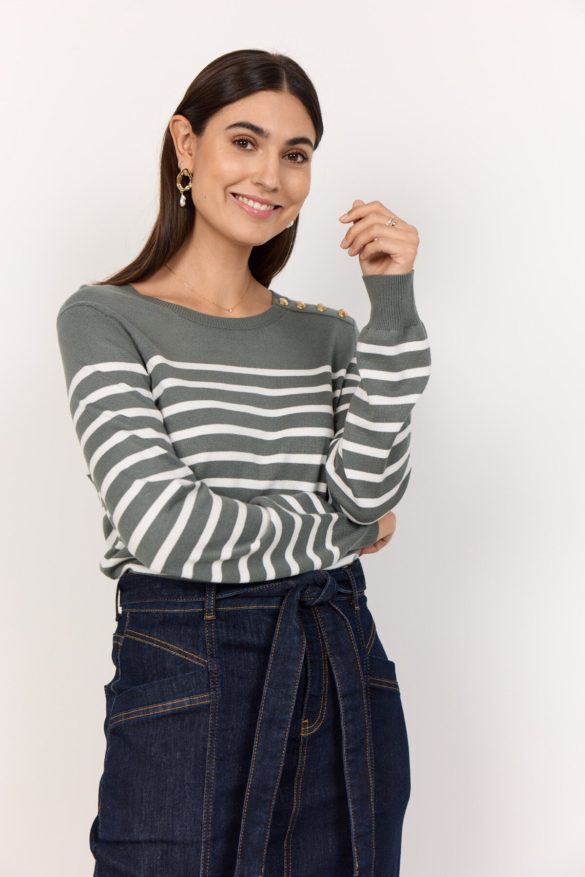 SC-DOLLIE STRIPE 783 Pullover Dusty Green